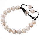 Wholesale Fashion 10mm White Hand-painted Round Agate And Braided Black Drawstring Bracelet