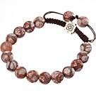 Wholesale Fashion 10mm Mixed Color Hand-painted Round Agate And Braided Brown Drawstring Bracelet