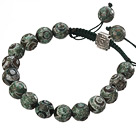 Wholesale Fashion 10mm Mixed Color Hand-painted Round Agate And Braided Green Drawstring Bracelet