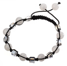 Discount Lovely Round White Series Chalcedony And Square Crystal Black Drawstring Bracelet