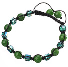 Lovely Round Chrysoprase And Square Crystal Black Drawstring Bracelet