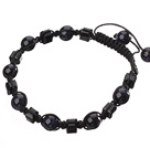 Wholesale Lovely Round Blue Sandstone And Square Manmade Crystal Black Drawstring Bracelet