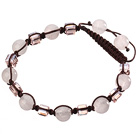Wholesale Lovely Round Rose Quartz And Square Crystal Brown Drawstring Bracelet