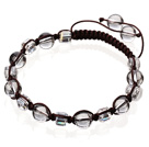 Wholesale Lovely Round And Square White Crystal Braided Brown Drawstring Bracelet