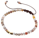 Fashion 4mm Round Persian Agate And Golden Spacers Braided Brown Drawstring Bracelet