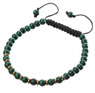 Wholesale Fashion 4mm Round Malachite And Golden Spacers Braided Black Drawstring Bracelet