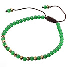 Wholesale Fashion 4mm Round Green Jade And Golden Spacers Braided Brown Drawstring Bracelet