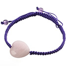 Wholesale Popular Peach Heart Rose Quartz And Round Amethyst Braided Purple Drawstring Bracelet
