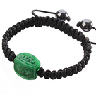 Popular Carved Green Jade And Hand-knotted Black Drawstring Bracelet