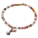 Wholesale Nice Round Persian Agate And Copper Spacer Purse Charm Beaded Elastic Bracelet