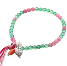 Wholesale Nice Round Multi Color Jade And Heart Charm Beaded Elastic Tassel Bracelet