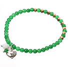 Wholesale Nice Round Green Jade And Copper Spacer Heart Charm Beaded Elastic Bracelet
