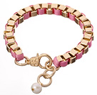 Fashion Simple Style Golden Link Charm Bracelet With Lobster Clasp And White Pearl