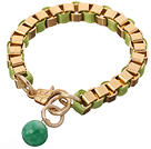 Wholesale Fashion Simple Style Golden Link Charm Bracelet With Lobster Clasp And Round Green Jade