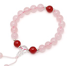 Wholesale Lovely Single Strand Round Rose Quartz Elastic Bracelet with Carnelian and Clear Crystal Prayer Beads