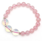 Wholesale Lovely Style Single Strand Round Rose Quartz Elastic Bracelet with Round Opal and Sterling Silver Beads