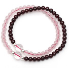 Wholesale Lovely Two Strands 4mm Round Garnet and Rose Quartz Beads Bracelet with Clear Crystal Beads