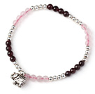 Wholesale Charming Simple Style Round Garnet and Rose Quartz and Sterling Silver Beads Bracelet with 925 Sterling Silver Elephant