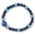Wholesale Trendy Single Strand Round Lapis Beads Bracelet with Faceted Blue Jade Beads
