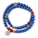 Wholesale New Popular Two Strands Round Lapis Beads Bracelet with Rutilated Quartz Carnelian Beads and Sterling Silver Lucky Bag