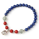 Wholesale Cute Single Strand Round Lapis Beads Bracelet with Prehnit Coral and 925 Sterling Silver Pig Accessory