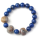 Wholesale Trendy Single Strand Round Lapis Beads Bracelet with Crazy Lace Agate Beads
