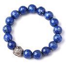 Wholesale Trendy Single Strand 12mm Round Lapis Beads Bracelet with Sterling Silver Pixiu Accessory