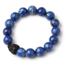Wholesale Trendy Single Strand 12mm Round Lapis Beads Bracelet with Wood Lotus Accessory