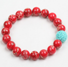 Summer Beach Jewelry 10Mm Red Imperial Jasper Stone Beaded Elastic/ Stretch Bracelet