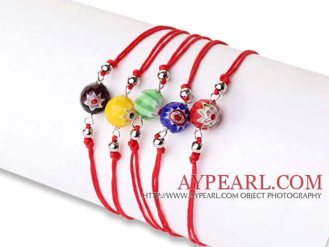 Simple Design Lovely 5 pcs Faceted Eye Glaze Beads Bracelet with Adjustable String