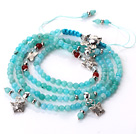 Wholesale New Amazing Multi Layer Faceted Blue Jade Bracelet with Butterfly and Rabbit Accessory(can also be as necklace)