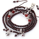Wholesale New Amazing Multi Layer Round Garnet Beaded Bracelet with Heart Charm and Love Letter(can also be as necklace)