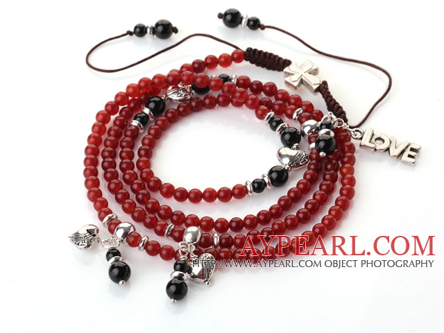 New Amazing Multi Layer Round Carnelian Bracelet with Heart Charm and Love Letter(can also be as necklace)