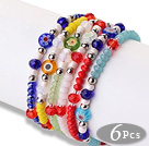 Trendy Lovely Design 6 pcs Faceted Crystal Eye Glaze Beads Bracelet with Adjustable String(Rnadon Color for Glaze)