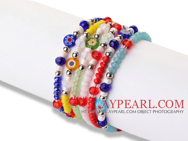 Trendy Lovely Design 6 pcs Faceted Crystal Eye Glaze Beads Bracelet with Adjustable String(Rnadon Color for Glaze)