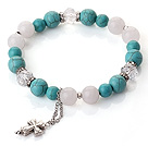 Wholesale Fashion Simple Design Green Turquoise White Jade and Clear Crystal Bracelet with Cross Accessory