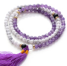 Trendy Multi Layer Round Howlite and Amethyst Beads Bracelet with Tassel(can also be worn as necklace)