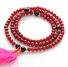 Wholesale Amazing Round Carnelian Beads Rosary/Prayer Bracelet with Black Agate Beads and Pink Tassel(can also be worn as necklace)