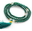 Wholesale Amazing Round Green Agate Beads Rosary/Prayer Bracelet with Clear Ctystal Beads and Tassel(can also be worn as necklace)