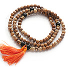 Wholesale Amazing Round Picture Jasper Beads Rosary/Prayer Bracelet with Black Agate Beads and Tassel(can also be worn as necklace)