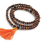 Wholesale Amazing Faceted Tiger Eye Beads Rosary/Prayer Bracelet with Black Agate Beads and Tassel(can also be worn as necklace)