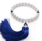 Newly Fashion Single Strand Round White Sea Shell and Lapis Holding Prayer Beads with Blue Tassel