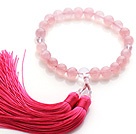 Wholesale Newly Fashion Single Strand Round Rose Quartz and Clear Crystal Holding Prayer Beads with Pink Tassel