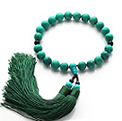 Wholesale Newly Fashion Single Strand Round Green Turquoise and Black Agate Holding Prayer Beads with Green Tassel