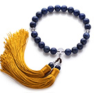 Discount Newly Fashion Single Strand Round Lapis and Clear Crystal Holding Prayer Beads with Yellow Tassel