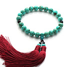 Wholesale Newly Fashion Single Strand Round Turquoise and Black Agate Holding Prayer Beads with Red Tassel