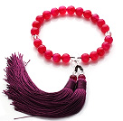 Wholesale Newly Fashion Single Strand Round Rose Red Agate and Clear Crystal Holding Prayer Beads with Tassel