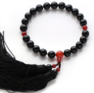 Wholesale Newly Fashion Single Strand Round Carnelian and Black Agate Holding Prayer Beads with Black Tassel