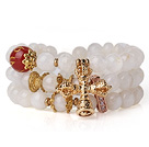 Wholesale Amazing Hot Three Strands Round Moonstone Bracelet with Carnelian and Amulet Accessory