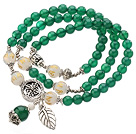 Wholesale Pretty Three Strands A Grade Round Green Agate Beads Bracelet with White Agate and Tibet Silver Accessory